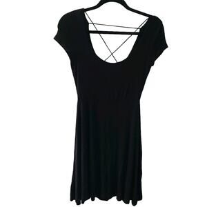 Lush Womens Sz S Black Short Sleeve Strappy Flowy Dress Skater Dress
